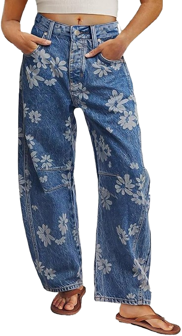 The Floral Printed Criss Cross Mid-Waist with Stitch Detail BarrelRetry