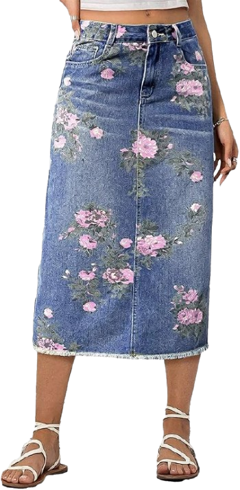 The High Rise Allover Floral Print with Raw Hem Split Midi